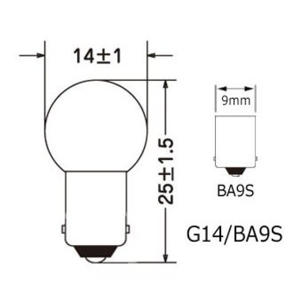 画像1: 丸型パイロット電球 口金BA9S G14 24V 6W (1)