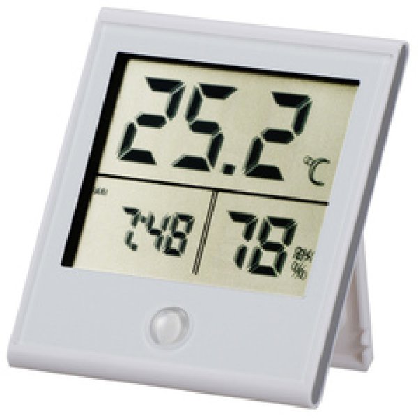 画像1: オーム電機 TEM-210-W 時計付き デジタル温湿度計 08-0091 (1)