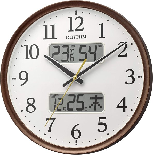 画像1: リズム 8FYA03SR06　直径35cm 電波時計 温湿度計付き (1)