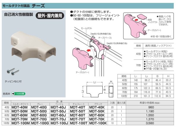 画像2: 未来工業　MDT-70K　モールダクトチーズ　ブラック (2)